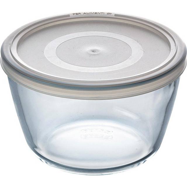 Pyrex Classic Round Glass Dish with Plastic Lid 1.7L White