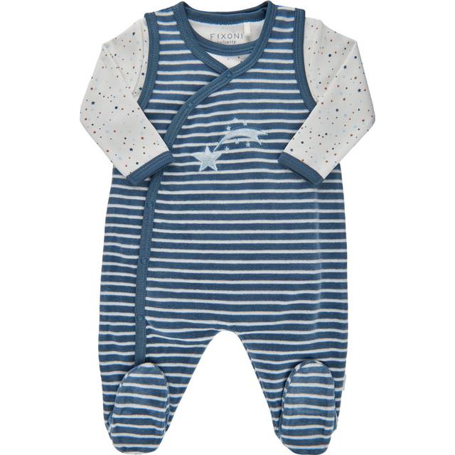FIXONI Unisex baby body lång slav med sparkdräkt set, Kina blå, 56, Kina blå, 56 cm