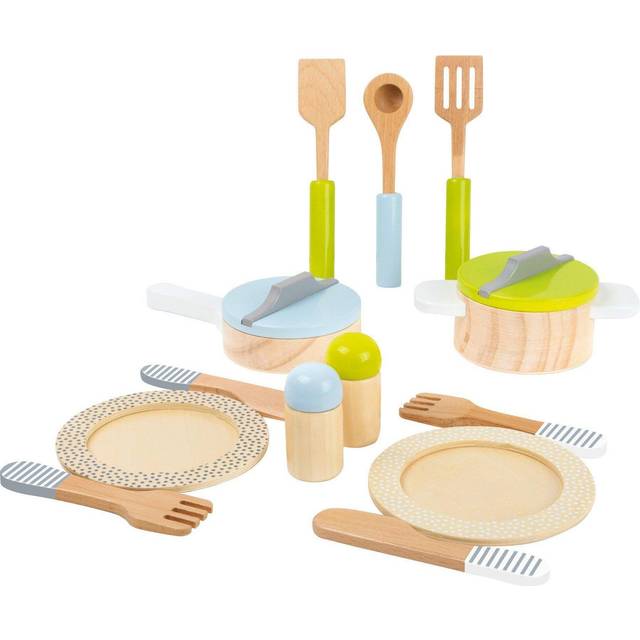 11098 Dishes and Cookware Set Play Kitchen made of wood perfect addition to every play kitchen 15 pcs