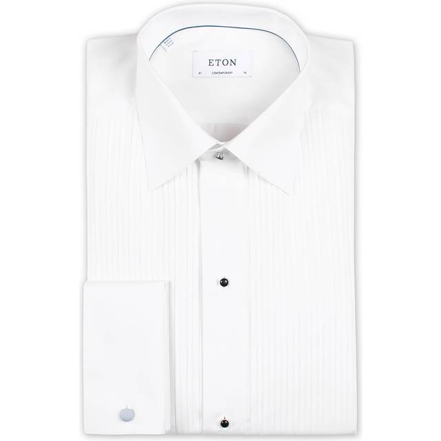 Eton Men's Contemporary Fit Plissé Dress Shirt - White - Size: 16.5 collar