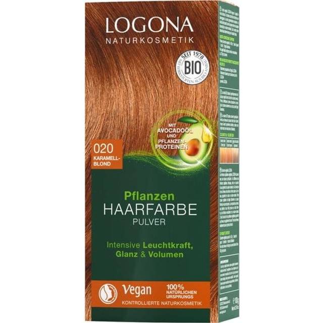 LOGONA Naturkosmetik växthårfärg pulver 020 karamellblond, med avokadoolja, vegan och naturlig, blont naturligt hårfärg med henna, färgning, (2 x 100 g)