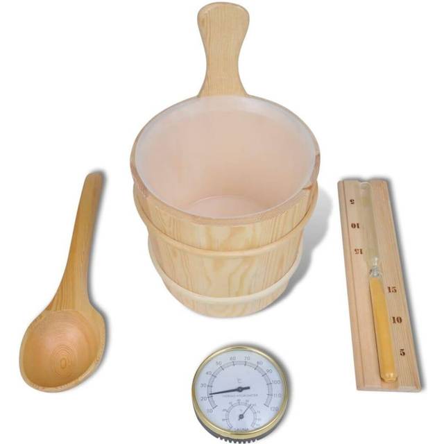 vidaXL 5 Piece Sauna Accessory Bucket Spoon Hourglass Thermo-hygrometer