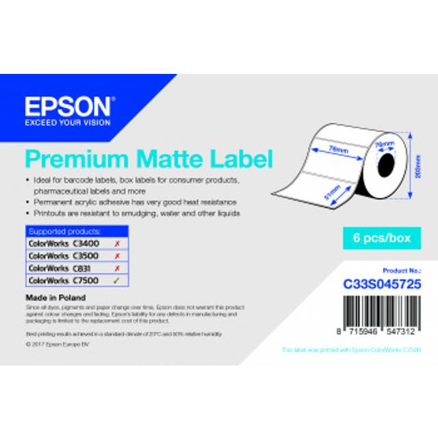 Epson Premium Matte Label - Die-cut Roll: 76mm x 51mm, 2310 labels