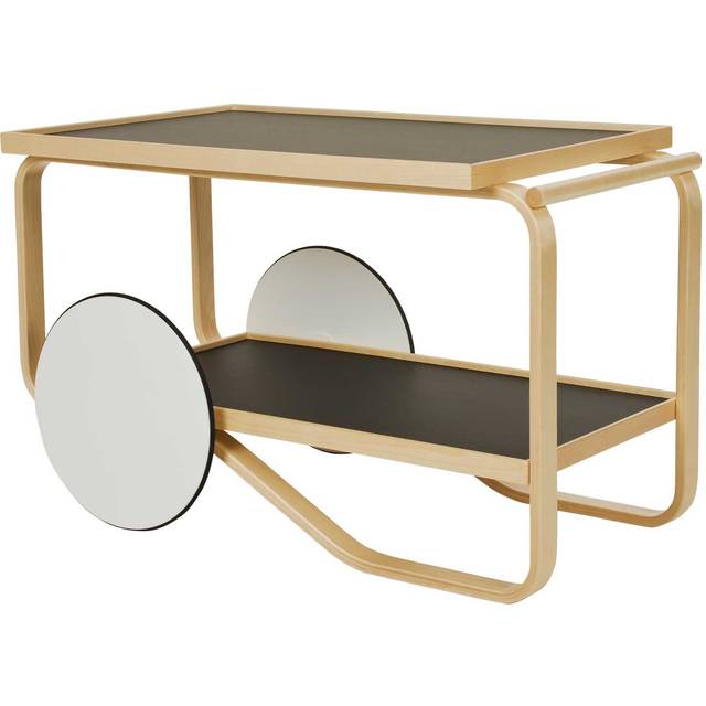 Artek 901 serveringsvagn Svart linoleum-Björkstativ
