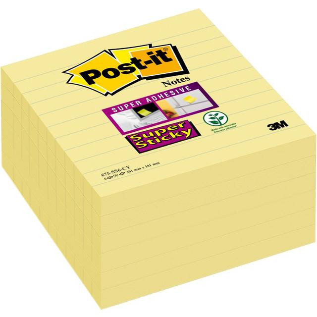 3M Post-it Super Sticky 101 x 101mm Lined Canary Yellow - Pack of 6 (675-SS6CY)