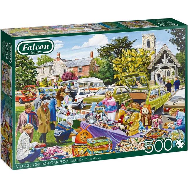 Jumbo Falcon de Luxe Village Church Car Boot Sale 500 Piece Jigsaw Puzzle
