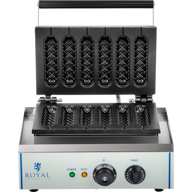 Royal Catering - Hot Dog Waffle Maker Stainless Steel Waffle Iron Corn Dog On a Stick 6 Pcs 1550W