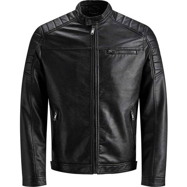 (Black PU, XX-Large) Jack & Jones Rocky Faux Leather Jacket-String-XX-Large