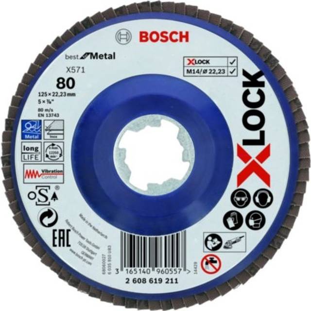 Bosch X Lock Zirconium Abrasive Straight Flap Disc 125mm 80g Pack of 1