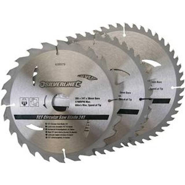 Silverline Tct Circular Saw Blades 24, 40, 48t 3pk 205 x 30 - 25, 18, 16mm -  circular saw tct blades 18 x 16mm 25 silverline 205 3pk 24 40 rings 48t