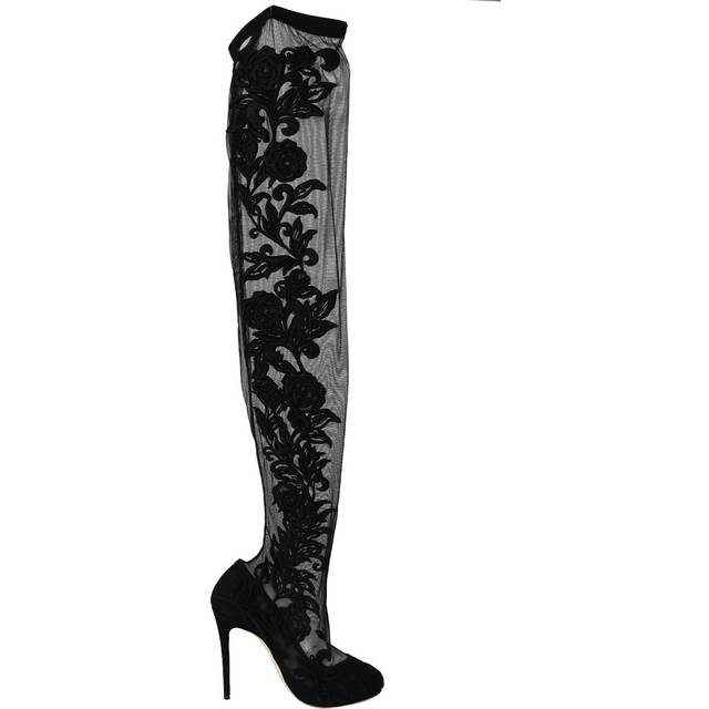 Embroidered Floral Over-Knee Boots - EU39/US8.5 - Red