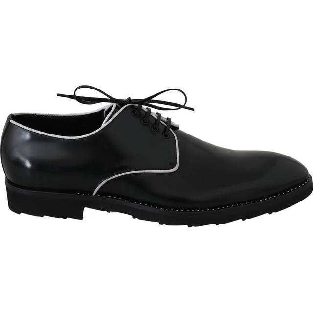 Black Leather White Line Dress Derby Shoes