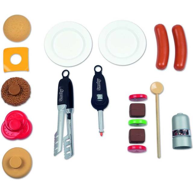 Smoby 7600312001 - BBQ Lekgrill - Lekgrill från Smoby Inklusive 18 Tillbehör, Mekaniska Konstlågor och Tändare samt Grillbestick, 50 x 37 x 72,2 cm, Från 3 år, Tillverkad i Frankrike