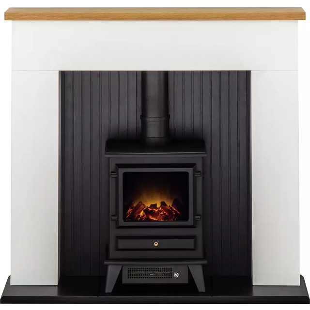 Adam Innsbruck Stove Fireplace in Pure White with Hudson Electric Stove in Black, 45 Inch, Black