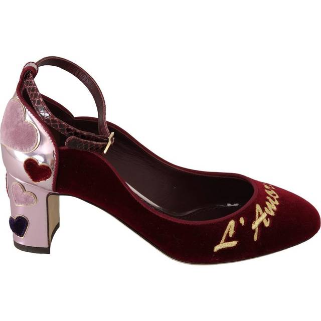 Dolce & gabbana velvet ankle strap hearts pumps vally l'amore red pink 09031