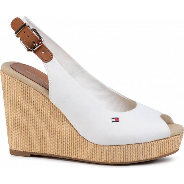 Tommy Hilfiger, Wedges, female, White, 6 UK, White Wedge Shoes Leather-Cotton Blend