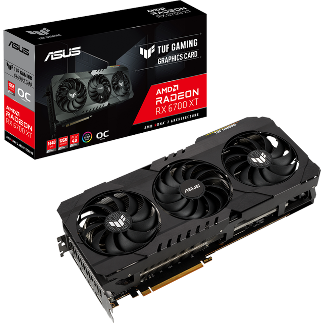 ASUS TUF Gaming AMD Radeon RX 6700 XT OC Grphic Card Edition (RDNA 2, PCIe 4.0, 12 GB GDDR6, HDMI 2.1, DisplayPort 1.4a, dubbelt kullager, aluminiumskydd med förstärkt struktur)