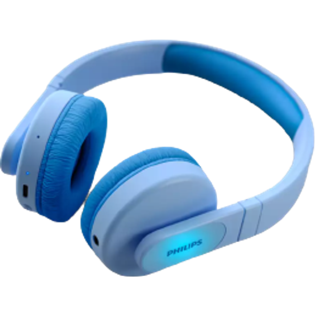 Philips Trådlösa Hörlurar Med Kåpor Till Barn, Reducerad Volym Trådlös Bluetooth Hörlurar till Barn, Trådlösa Hörlurar Barn, 26h Användningstid, Lättvikt Färgglad Rolig Design, Blå (Blue) med Ljus