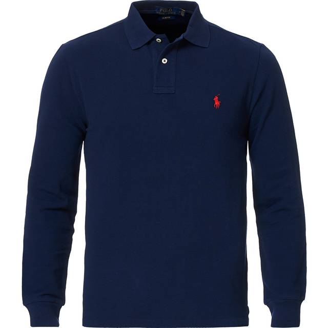 Polo Ralph Lauren – Marinblå långärmad pikétröja i smal passform med klassisk logga