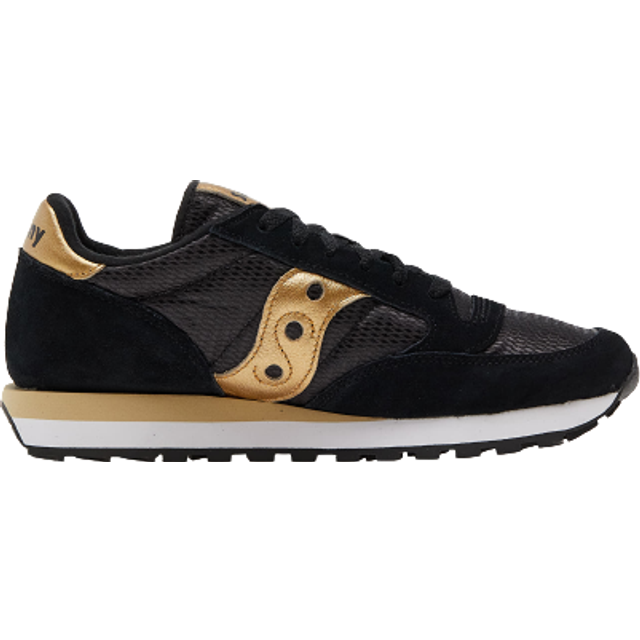 Saucony Jazz Original Damen Turnschuhe sportliche Low-Top Sneaker mit Echtleder-Anteil S1044-521 Schwarz/Gold