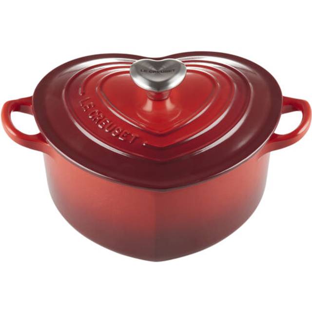 Le Creuset Cast Iron Heart Casserole with Stainless Steel Heart Knob Shell - Cerise