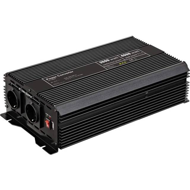 Goobay 58891 spänningsomvandlare/växelriktare/inverter 12 V till 230 V 2 000 W/4 000 W med 2 x AC-uttag och 1 x USB-port (2 100 mA)