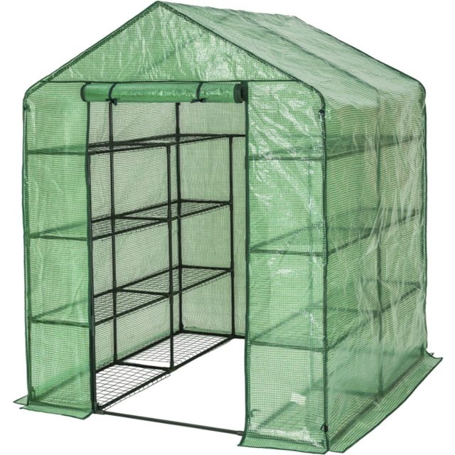Greenhouse - 16 shelf levels, tarpaulin cover, 143 x 143 x 195 cm - green