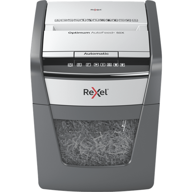Rexel Optimum Auto Feed+ 50 Ark Automatisk Dokumentförstörare Cross Cut, P4 Säkerhetsklass, Hem/Hemmakontor, 20 Liter, 2020050X