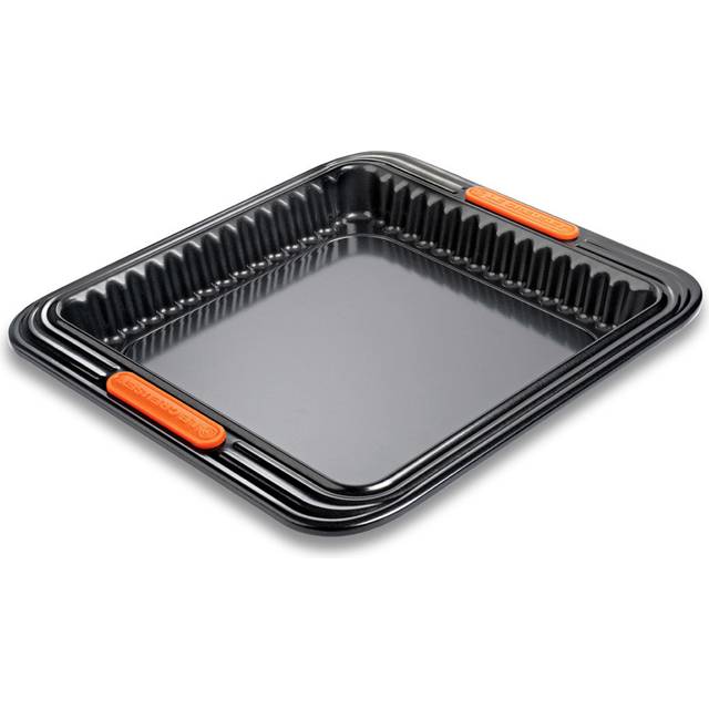 Le Creuset Non-stick kamouflageform, kvadratisk, 23 x 23 x 3 cm, lyftbotten, surdegbeständig, tillverkad av kolstål, antracit/orange