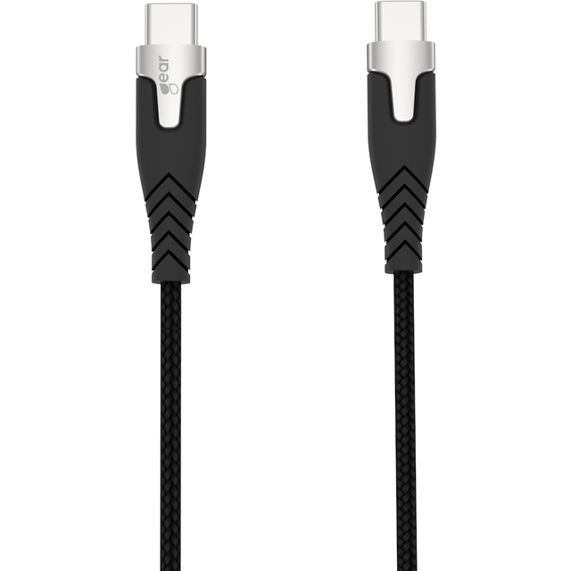 GEAR Laddkabel PRO USB-C till USB-C 2.0 1.5m Svart Kevlarkabel med Metallkopplingar