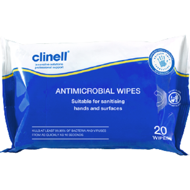 Clinell Antimicrobial Hand & Surface, 20 Wipes