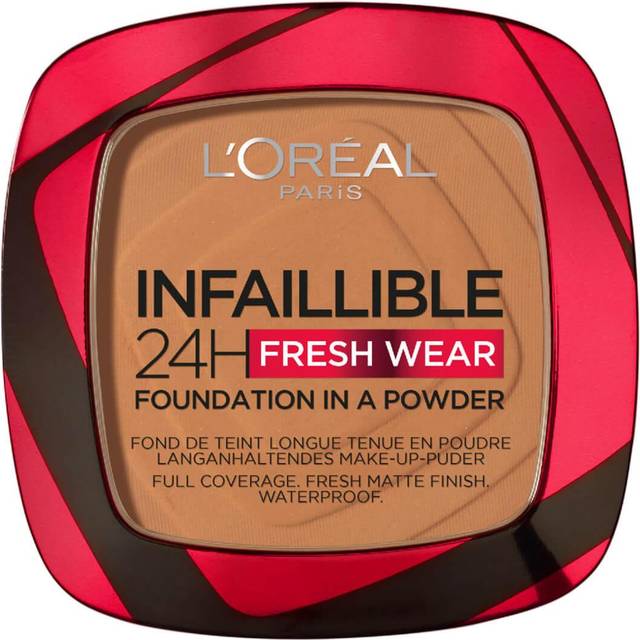 L'Oreal Paris Infallible 24H Fresh Wear Foundation in a Powder, longwear coverage, mattifying finish, available in 6 shades, 330 Hazelnut, Women