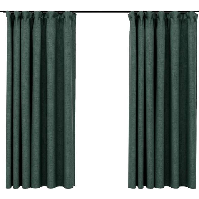 vidaXL Linen-Look Blackout Curtains with Hooks 2 pcs Green 140x175 cm