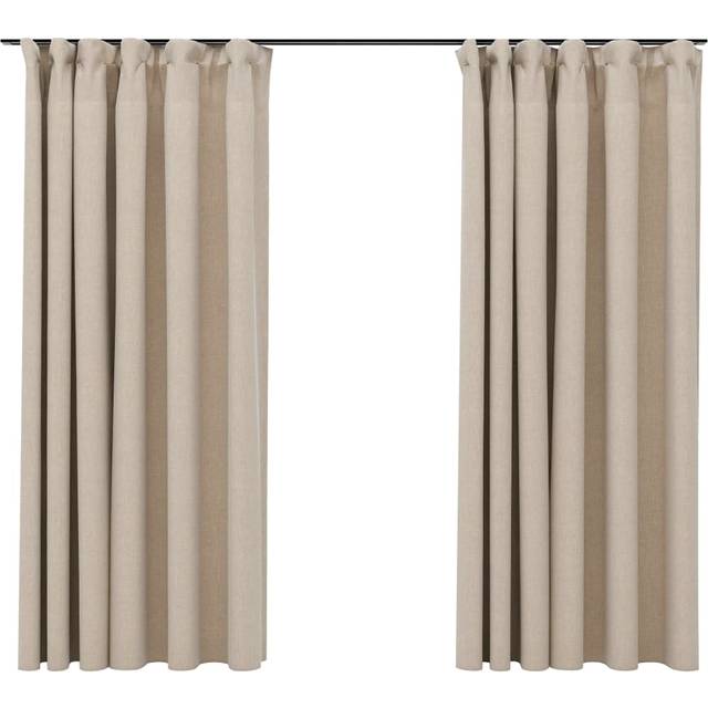 vidaXL Linen-Look Blackout Curtains with Hooks 2 pcs Beige 140x175 cm