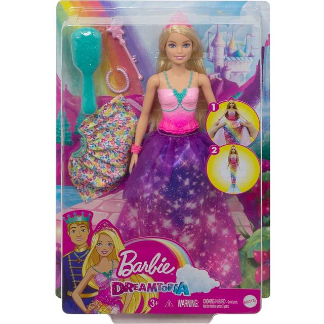 Barbie Dreamtopia 2-in-1 Princess to Mermaid Fashion Transformation Doll (Blonde, 11.5-in) with 3 Looks and Accessories, for 3 to 7 Year Olds