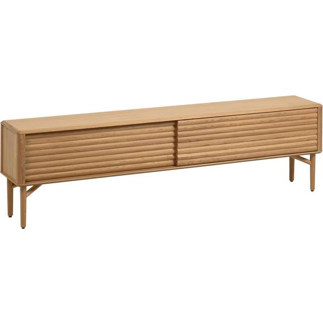 Lenon 2 door solid wood and oak veneer TV stand, 200 x 57 cm, FSC MIX Credit - Brown