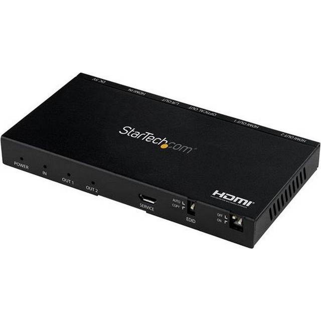 StarTech.com 2-Port HDMI Splitter (1x2) - 4K 60Hz UHD HDMI 2.0 Audio Video Splitter w/ Scaler & Audio Extractor (3.5mm/SPDIF) - Dual HDMI Splitter (1-In 2-Out) - EDID Copy - TV/Projector