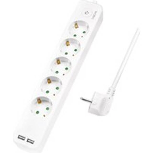 LogiLink Grenuttag 5-vägs + 2st USB m brytare 1,5m Vit