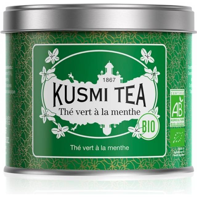 Kusmi Tea - Spearmint Green - Ekologisk blandning av Gunpowder Green Tea och pepparmynta - Smaksatt grönt te - Att avnjuta varmt eller som iste - Metallburk 100g, rymmer ca 50 koppar