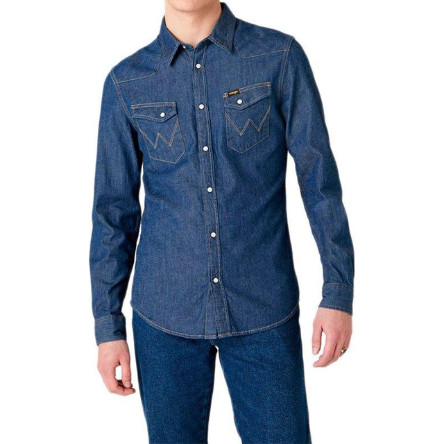 Wrangler herr LS Western skjorta fritidsskjorta, mörk stone, L, Mörk sten, S