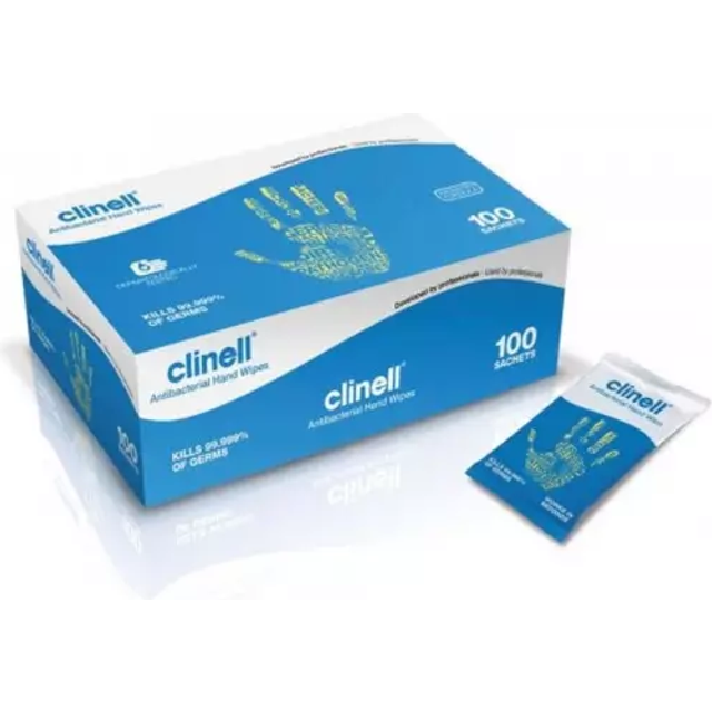 Clinell Antimicrobial Hand Wipes 100 Sachets