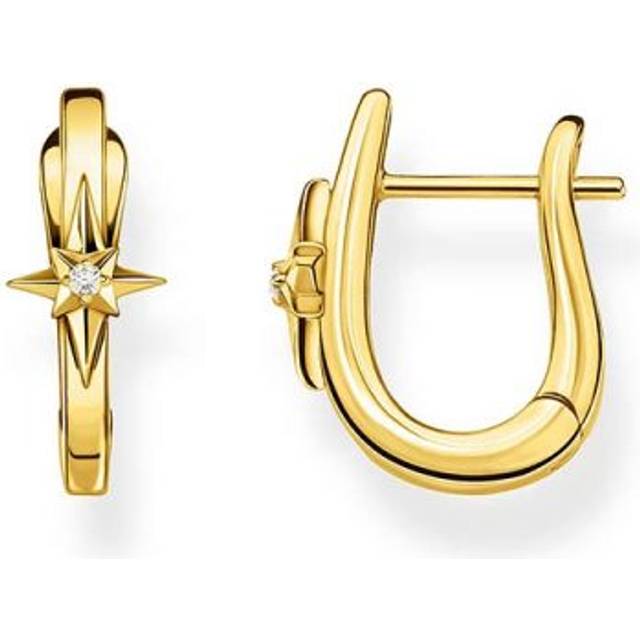 Sterling Silver Gold Plated Zirconia Star Hoop Earrings CR654-414-39