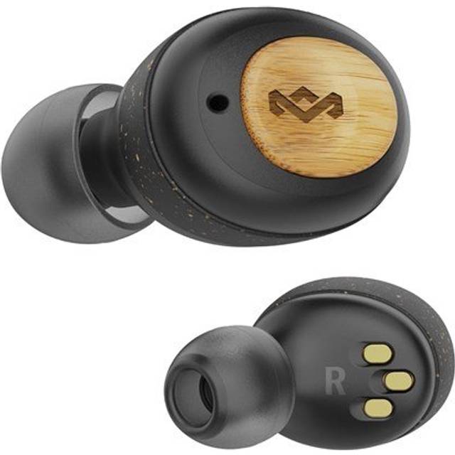 Huset av Marley True Wireless Champion In-Ear-hörlurar - Kompakta Bluetooth 5.0-hörlurar, 28 timmars speltid med uppladdningsbart fodral, innehåller bekväma öronproppar, miljövänlig bambudesign