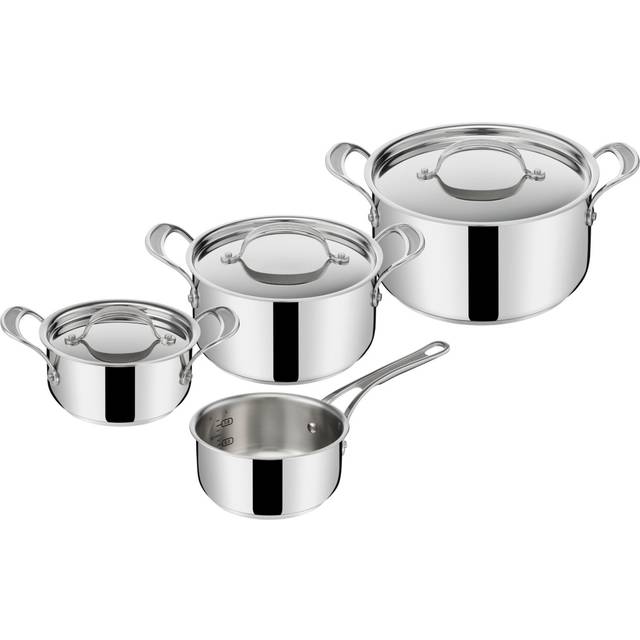 7-Teiliges Tefal Classic Topf-Set von Jamie Oliver Edelstahl mit Messskala für alle Herdarten Stielkasserolle Töpfe E307S7 Silber