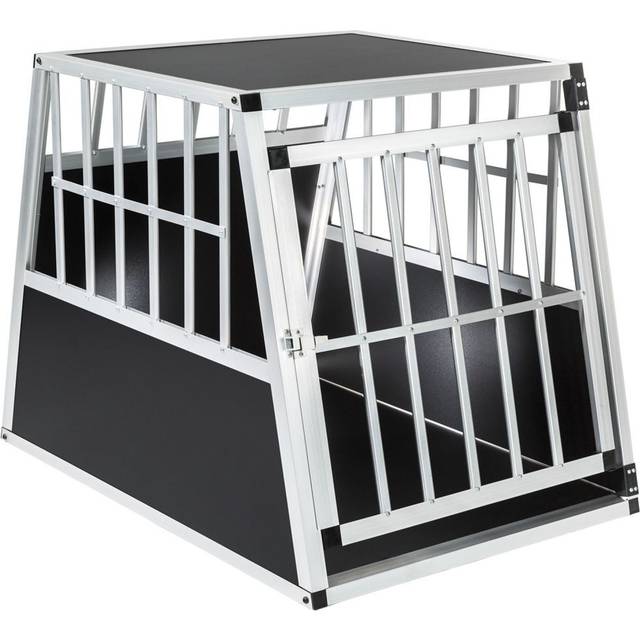 Dog Crate - aluminium, angled back wall, lockable, 66 x 90 x 69.5 cm - black