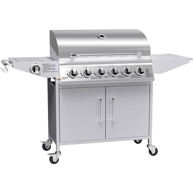 Boss Grill Georgia Classic - 6 Burner Gas BBQ Grill with Side Burner - Silver - With FREE Cover