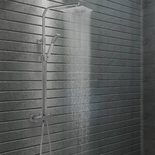 vidaXL Dual Head Shower Set with Thermostat Stainless Steel - Silver