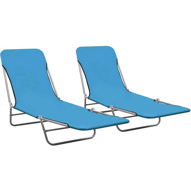 vidaXL Folding Sun Loungers 2 pcs Steel and Fabric Green