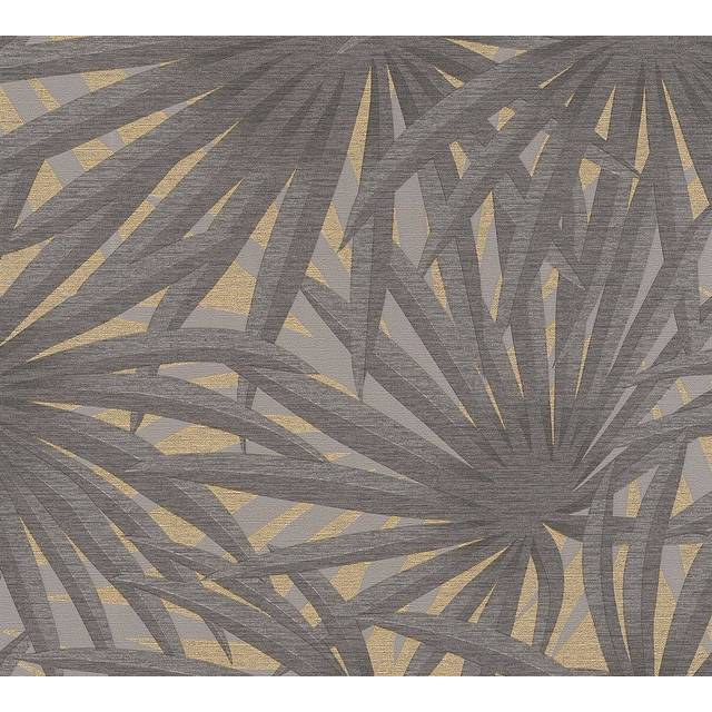 (Grey Gold 37861-1) AS Creation Tropical Jungle Forest Leaf Leaves Wallpaper Textured Metallic Vinyl