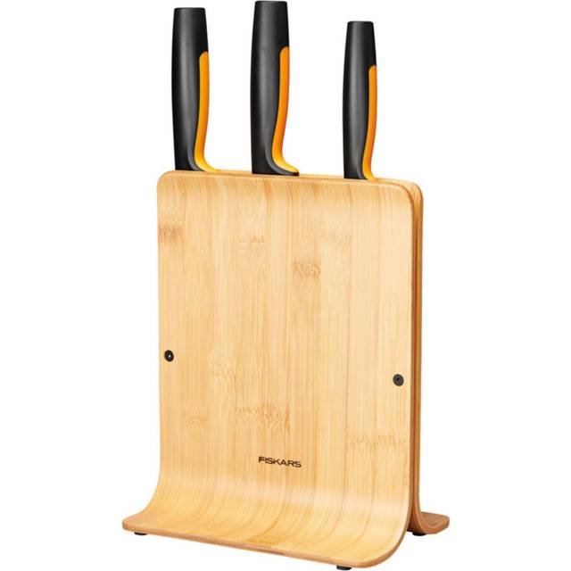 Fiskars Functional Form knifeblock in bamboo with 3 knives 4 pieces